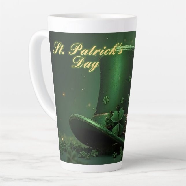 St. Patrick’s Day Hat and Shamrock Design Latte Mug (Left Angle)