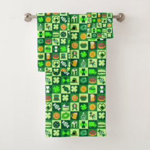 St. Patrick’s Day Icons Seamless Pattern Bath Towel Set