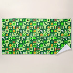 St. Patrick’s Day Icons Seamless Pattern Beach Towel