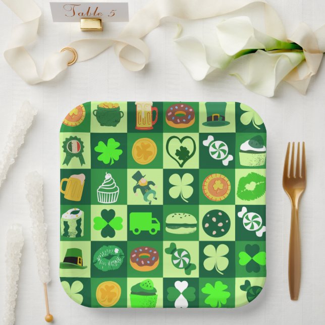 St. Patrick’s Day Icons Seamless Pattern Paper Plate (Wedding)