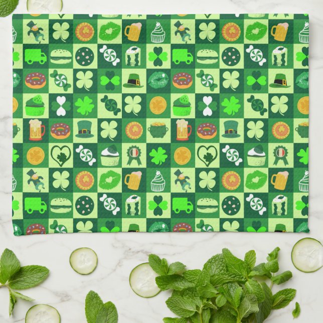 St. Patrick’s Day Icons Seamless Pattern  Tea Towel (Folded)