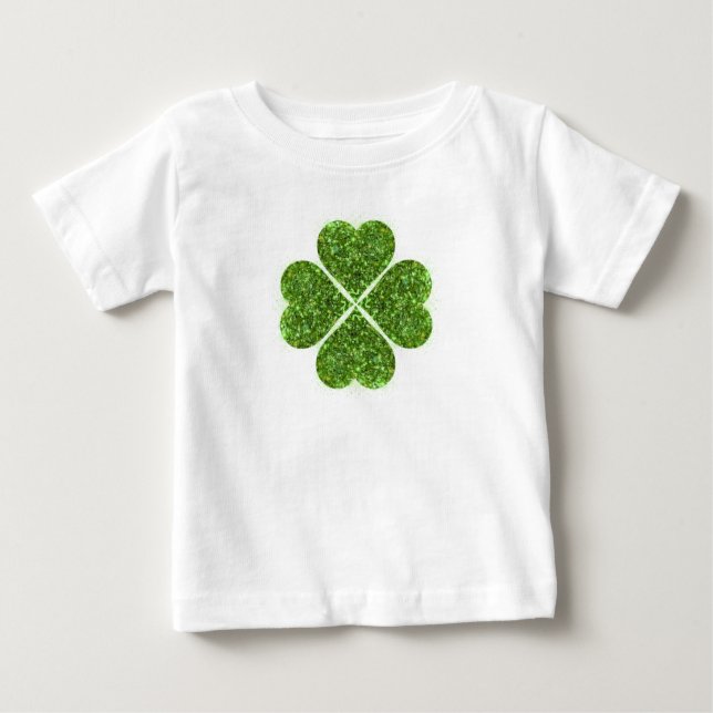 St. Patrick’s day, Irish green glittering clover Baby T-Shirt (Front)