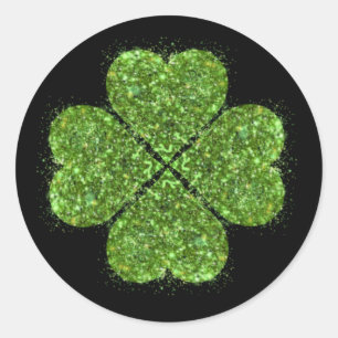 St. Patrick’s day, Irish green glittering clover Classic Round Sticker