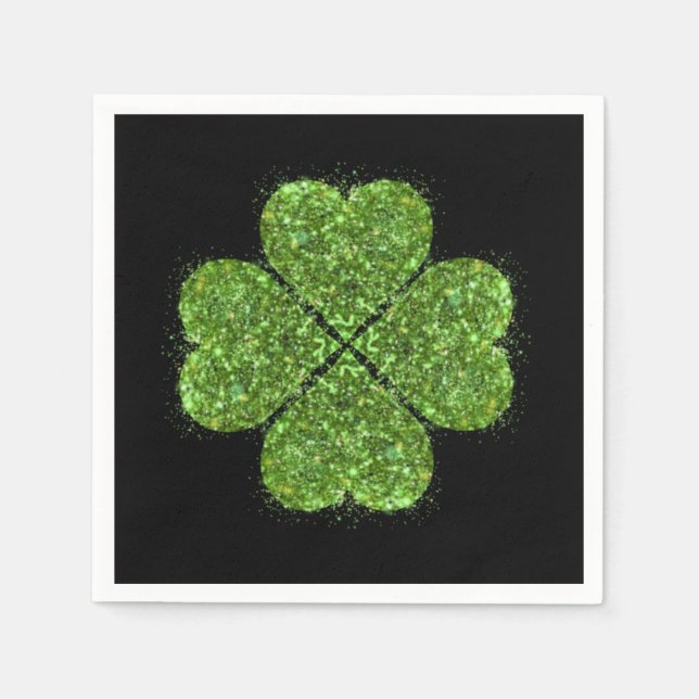 St. Patrick’s day, Irish green glittering clover Napkin (Front)