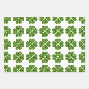 St. Patrick’s day, Irish green glittering clover Wrapping Paper Sheet