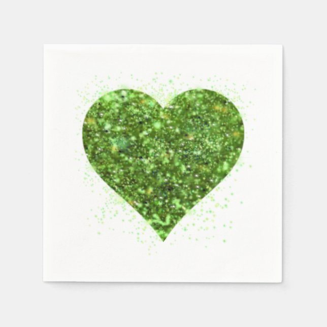 St. Patrick’s day, Irish green glittering heart Napkin (Front)