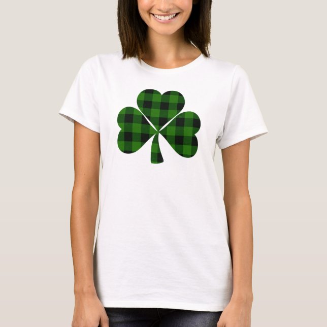 St. Patrick’s day, Irish green plaid shamrock T-Shirt (Front)