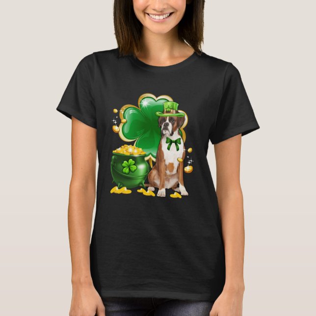 St Patrick s Day Leprechaun Boxer Dog Shamrock Iri T-Shirt (Front)