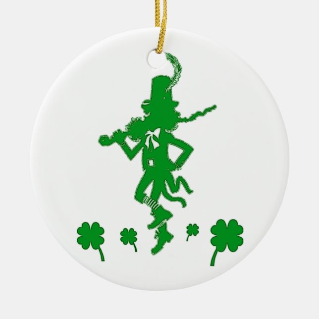 St. Patrick’s Day Leprechaun Shamrock Clover Ornam Ceramic Ornament (Front)