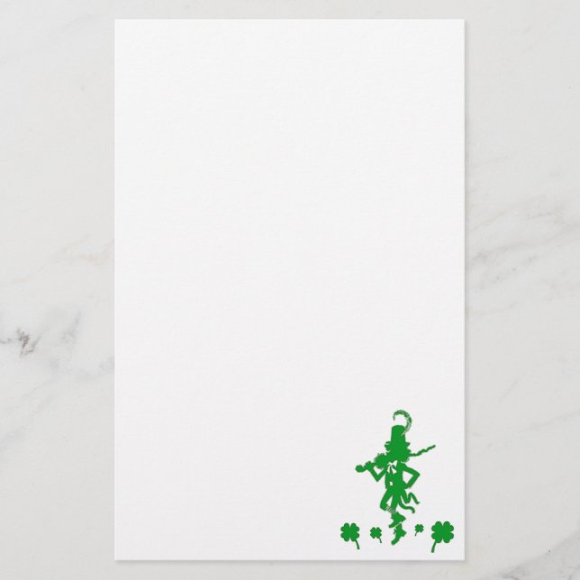 St. Patrick’s Day Leprechaun Shamrock  Stationery (Front)