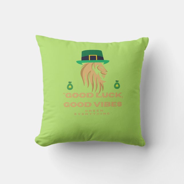 St. Patrick’s Day Lion King - Good Luck Good Vibes Cushion (Front)