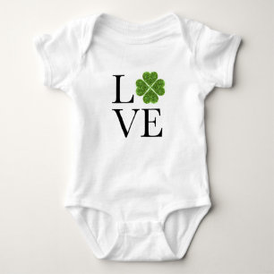 St. Patrick’s day   Love   green glitter shamrock Baby Bodysuit