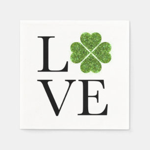 St. Patrick’s day  - Love   green glitter shamrock Napkin