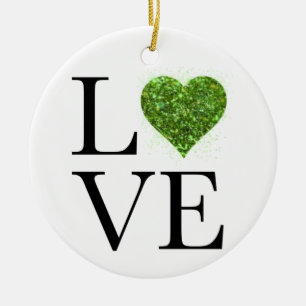 St. Patrick’s day Love green glittering heart Ceramic Ornament