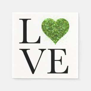 St. Patrick’s day   Love   green glittering heart Napkin