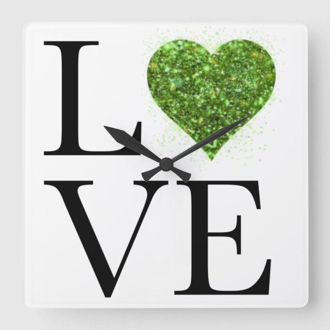 St. Patrick’s day | Love | green glittering heart Square Wall Clock (Front)