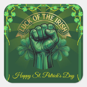St. Patrick’s Day Luck of the Irish Fist Shamrock Square Sticker