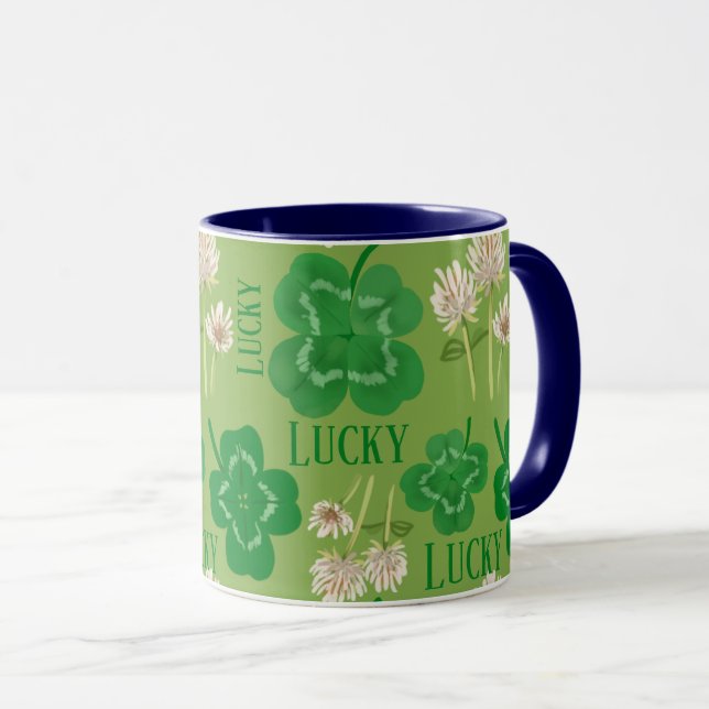 St Patrick’s Day Lucky green Clover Mug (Front Right)