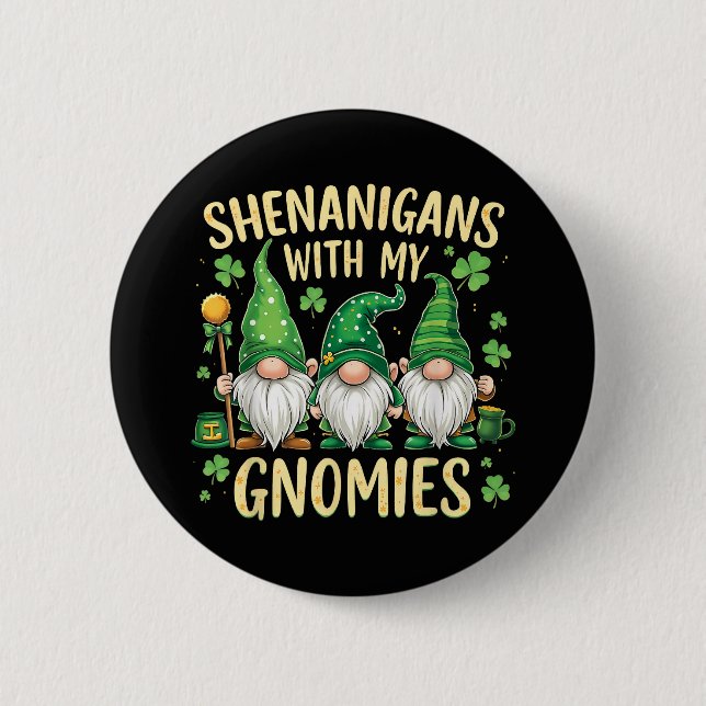 St Patrick’s Day Lucky Shamrock Gnome  6 Cm Round Badge (Front)