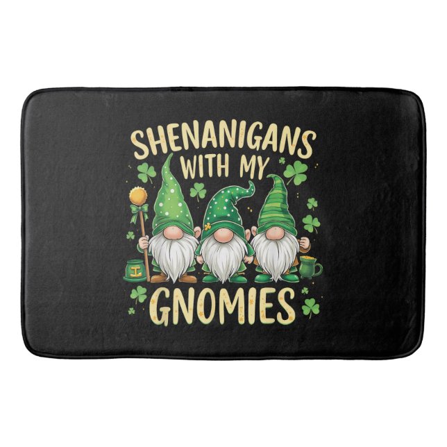 St Patrick’s Day Lucky Shamrock Gnome  Bath Mat (Front)