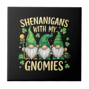 St Patrick’s Day Lucky Shamrock Gnome  Ceramic Tile