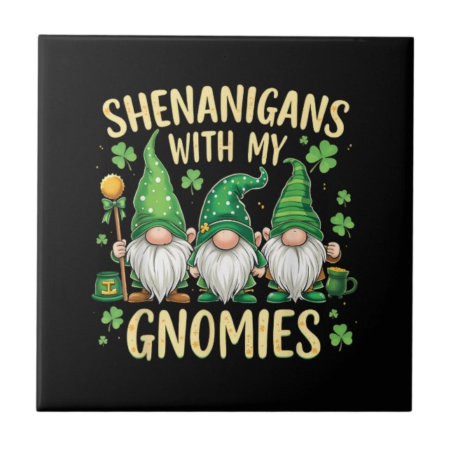 St Patrick’s Day Lucky Shamrock Gnome  Ceramic Tile (Front)