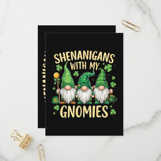 St Patrick’s Day Lucky Shamrock Gnome  Invitation Postcard (Front/Back In Situ)