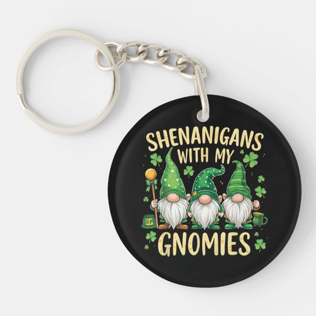 St Patrick’s Day Lucky Shamrock Gnome  Key Ring (Front)