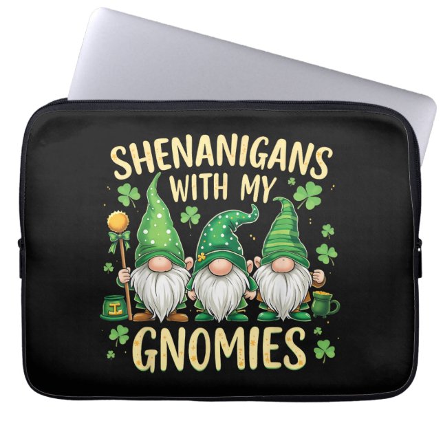 St Patrick’s Day Lucky Shamrock Gnome  Laptop Sleeve (Front)