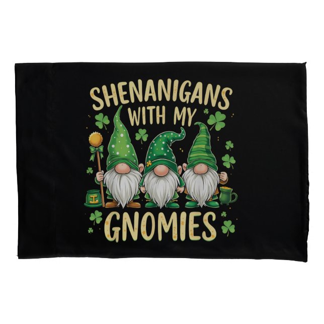 St Patrick’s Day Lucky Shamrock Gnome  Pillowcase (Front)