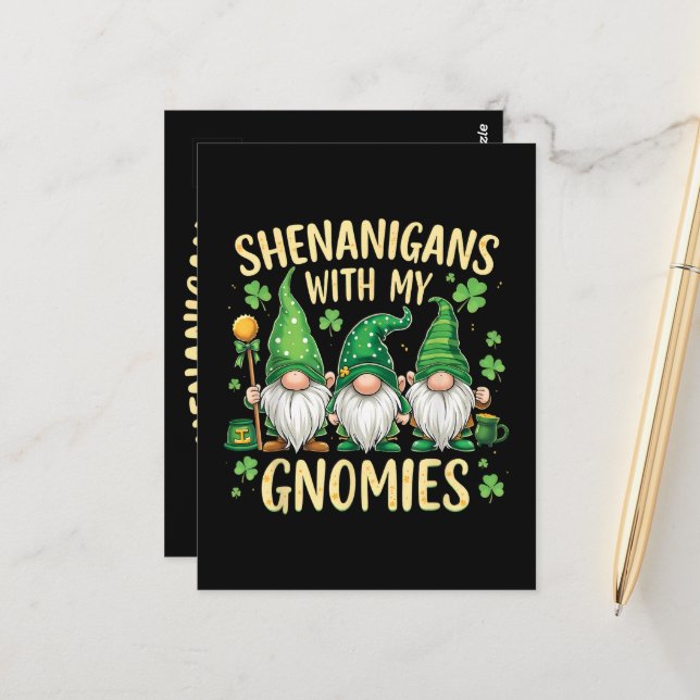 St Patrick’s Day Lucky Shamrock Gnome  Postcard (Front/Back In Situ)