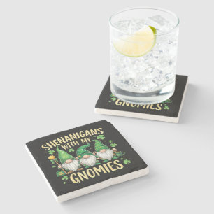 St Patrick’s Day Lucky Shamrock Gnome  Stone Coaster