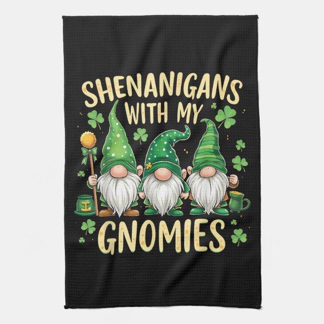 St Patrick’s Day Lucky Shamrock Gnome  Tea Towel (Vertical)
