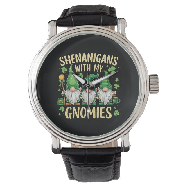 St Patrick’s Day Lucky Shamrock Gnome  Watch (Front)