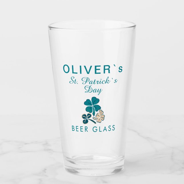 St Patrick`s day Name Clover Shamrock Beer Glass (Front)