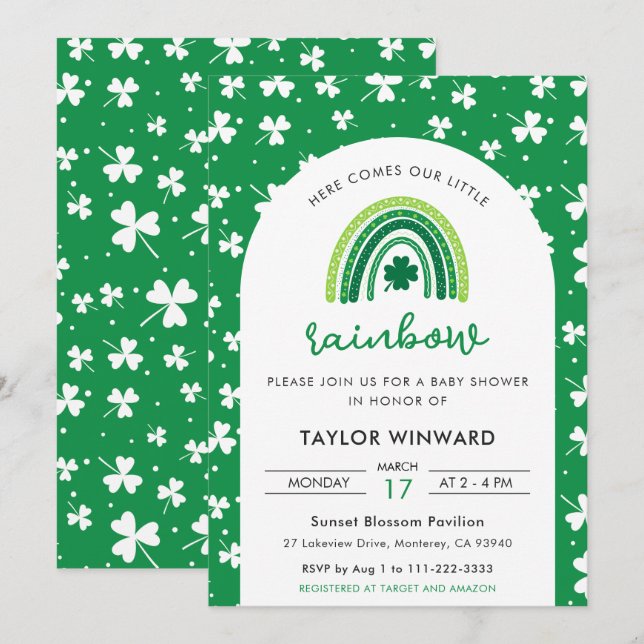 St Patrick’s Day Rainbow Baby Shower Invitation (Front/Back)