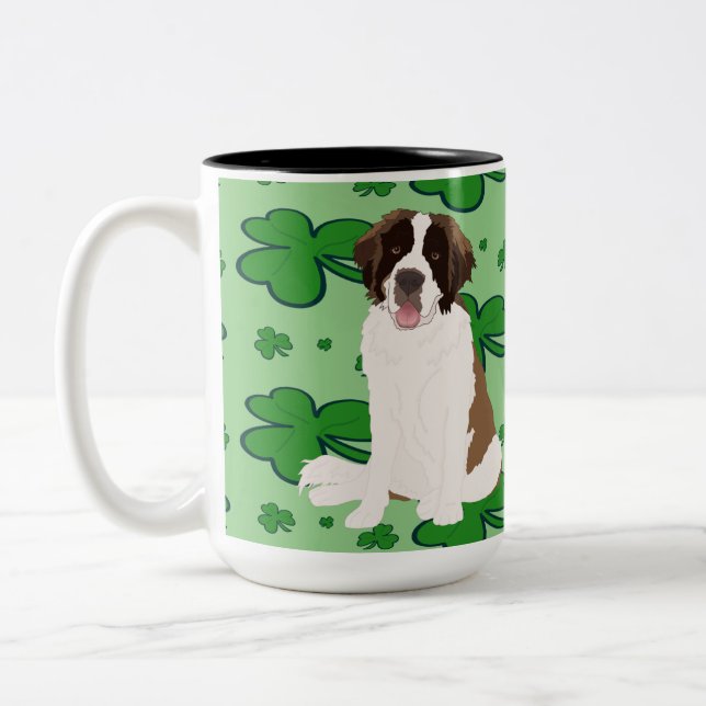 St. Patrick’s Day Saint Bernard  Two-Tone Coffee Mug (Left)