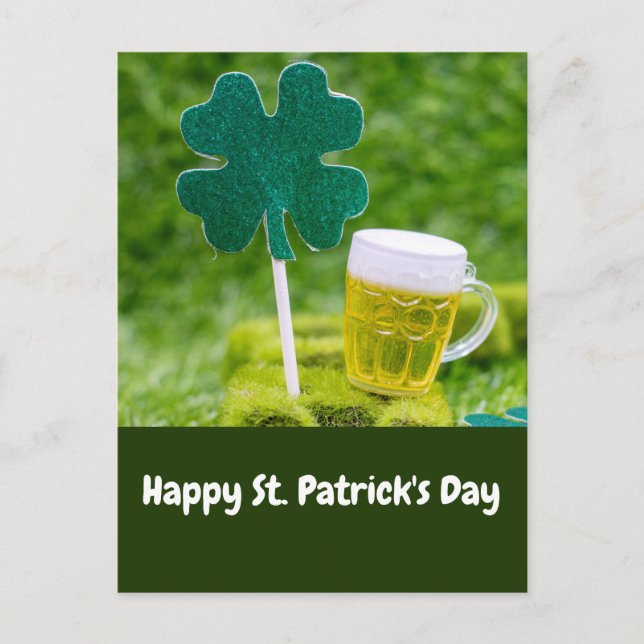 St. Patrick’s Day Shamrock Clover and beer Postcard (Front)