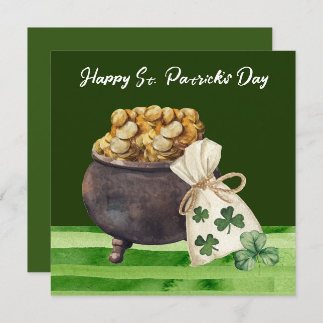 St. Patrick’s Day Shamrock Clover and Pot  Card (Front/Back)