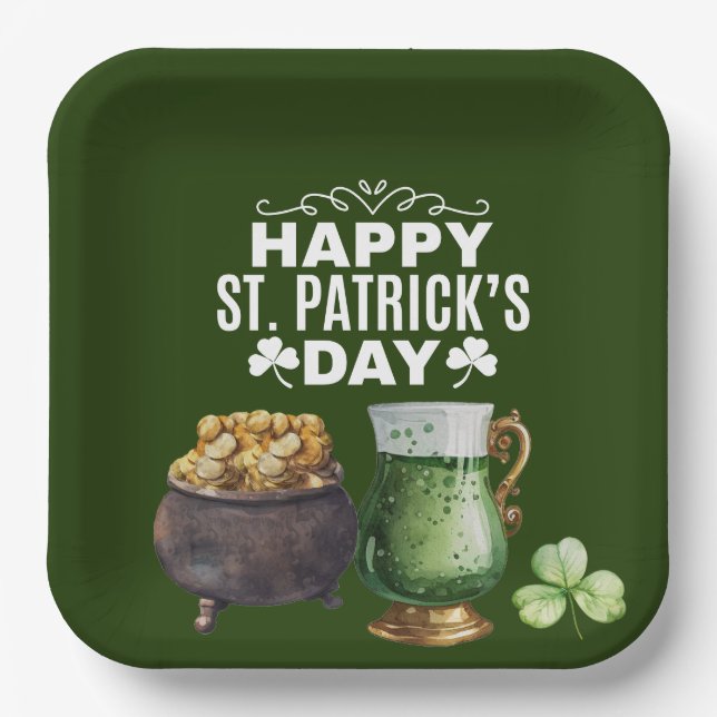St. Patrick’s Day Shamrock Clover and Pot     Paper Plate (Front)
