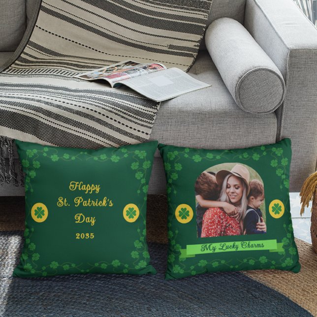 St. Patrick’s Day Shamrock Family Photo Keepsake Cushion (Creator Uploaded)