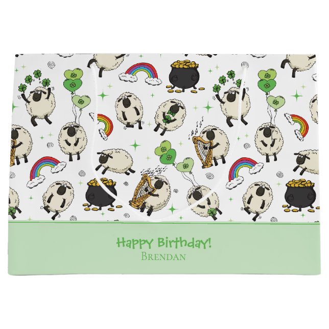 St. Patrick’s Day Sheep & Shamrocks Kids Large Gift Bag (Front)