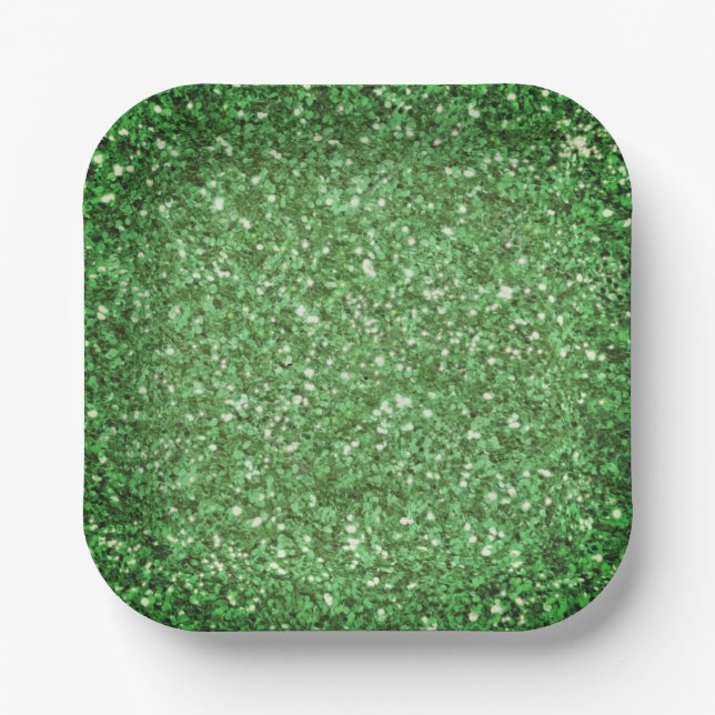 St. Patrick’s day sparkle glitter green pattern Paper Plate (Front)