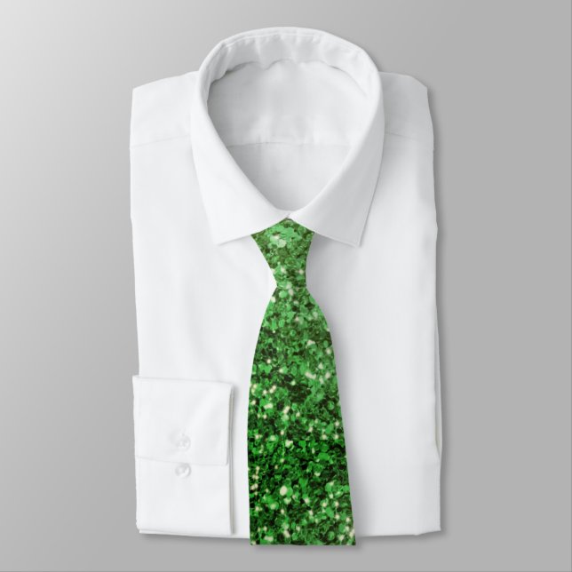 St. Patrick’s day sparkle glitter green pattern Tie (Tied)