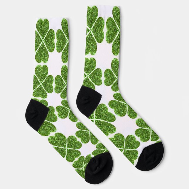 St. Patrick’s day sparkle glitter green shamrocks Socks (Right)