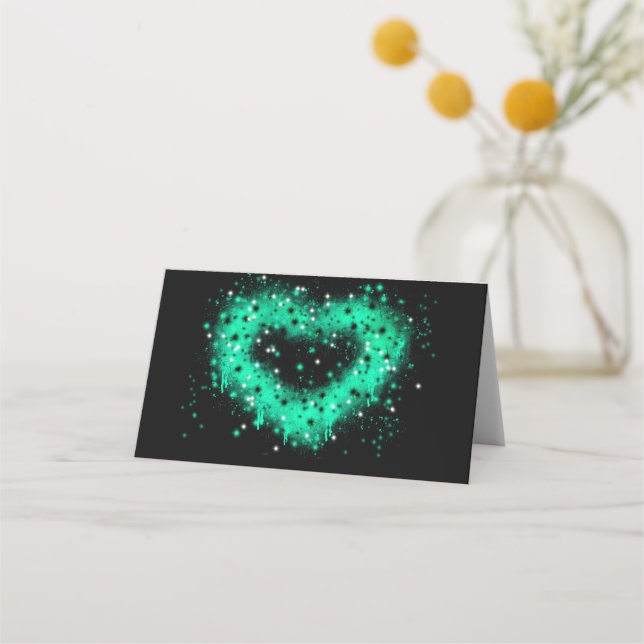 St. Patrick’s day | spray paint glittering heart Place Card (Front)