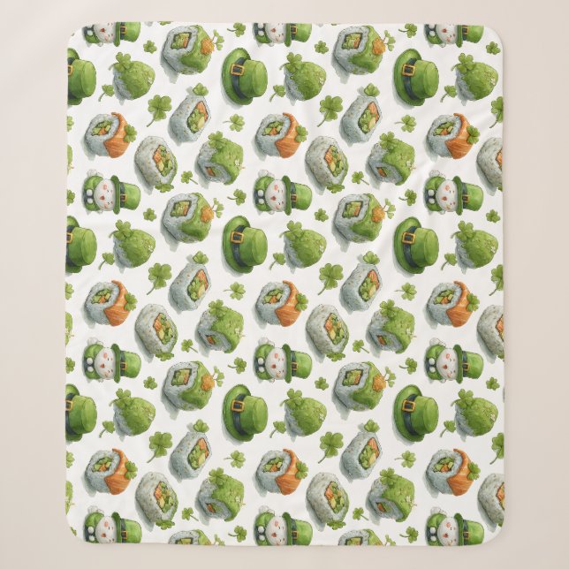 St. Patrick’s Day Sushi Rolls & Shamrock Sherpa Blanket (Front)