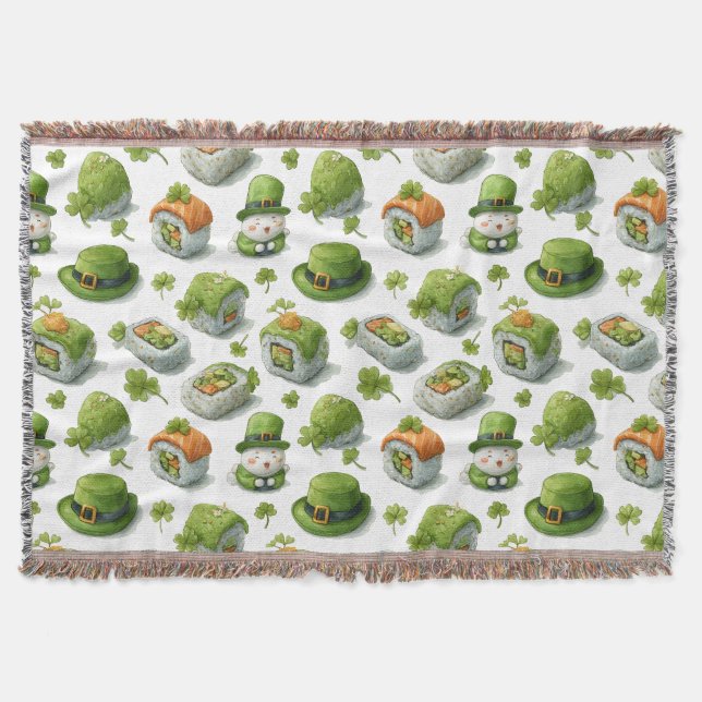 St. Patrick’s Day Sushi Rolls & Shamrock Throw Blanket (Front)