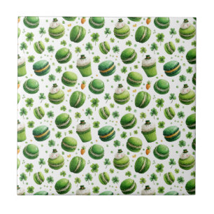 St. Patrick’s Day Watercolor Macaron & Shamrock Ceramic Tile