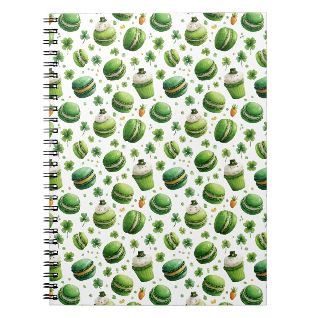 St. Patrick’s Day Watercolor Macaron & Shamrock  Notebook (Front)